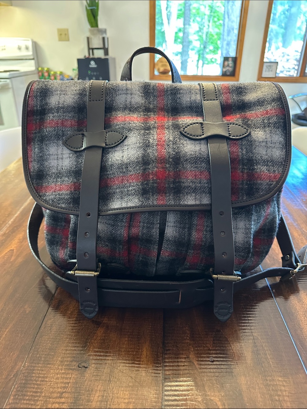 Filson ~ style 70103 Grey & Red Plaid Wool Medium Field Bag